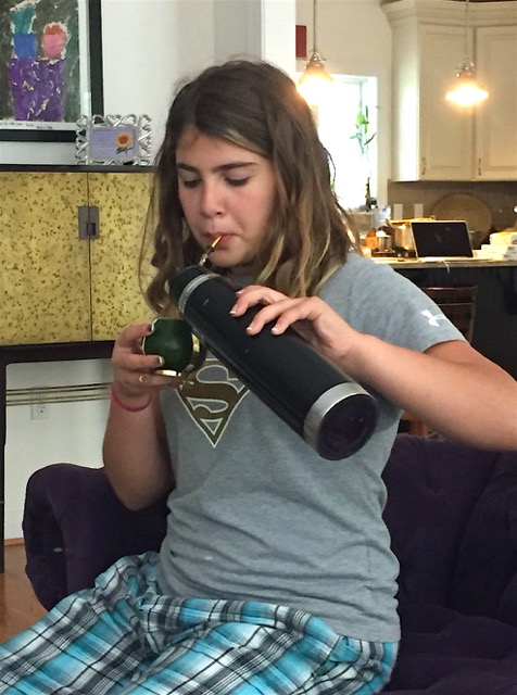 My daughter, Madeline, drinking Yerba Mate