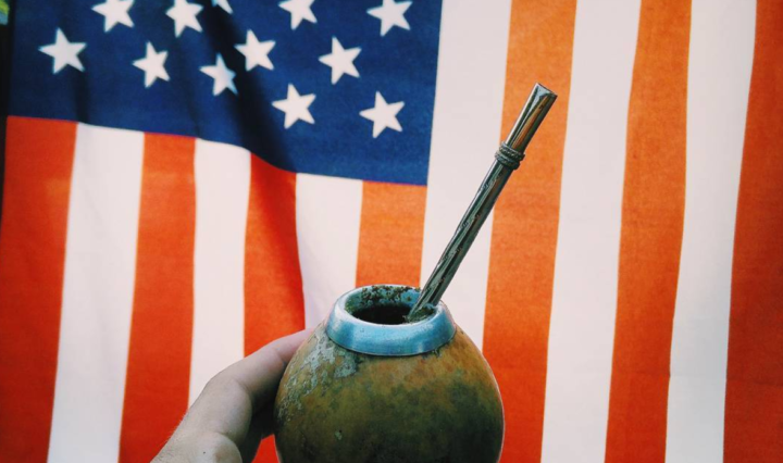 A Yerba Mate gourd with the American flag for a backdrop