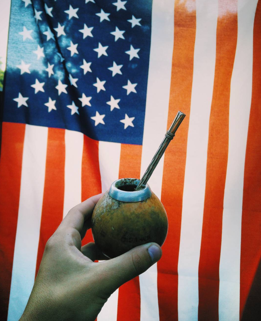 A Yerba Mate gourd with the American flag for a backdrop