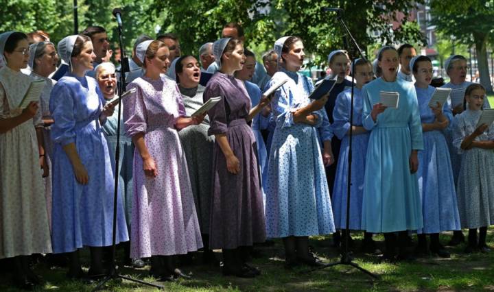 A group of Mennonite women singing via Al Jazeera