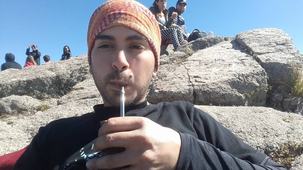 Enjoying Yerba Mate on a mountain
