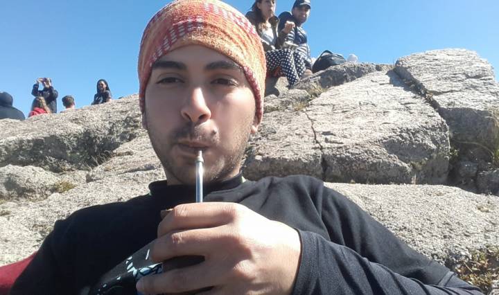 Enjoying Yerba Mate on a mountain